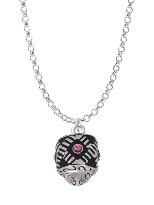 Diagonal Banded Barrel with Hot Pink Crystals Spinner Charm Necklace