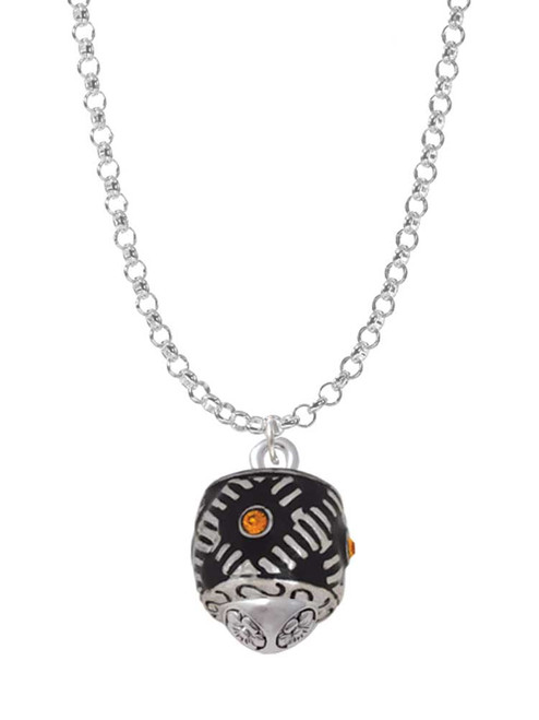 Diagonal Banded Barrel with Yellow Crystals Spinner Charm Necklace