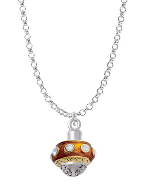 Translucent Brown with Crystals Gold Tone Spinner Charm Necklace