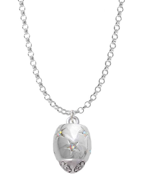 Silver Tone Barrel with AB Clear Crystal Stars Spinner Charm Necklace