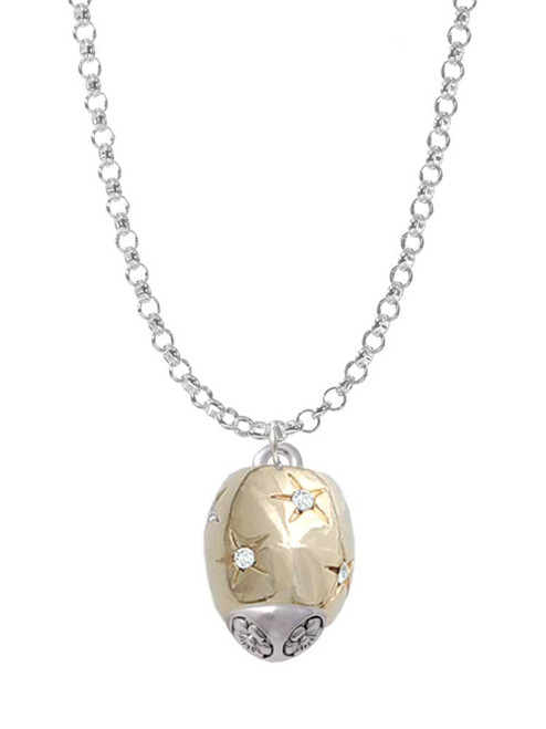 Gold Tone Barrel with AB Clear Crystal Stars Spinner Charm Necklace