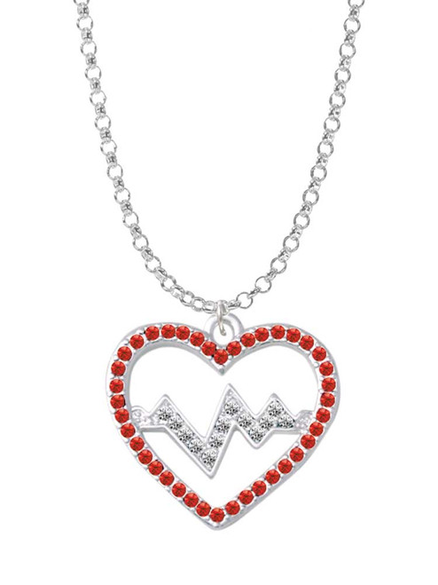 Large Red Crystal Heart with Clear Heartbeat Charm Necklace