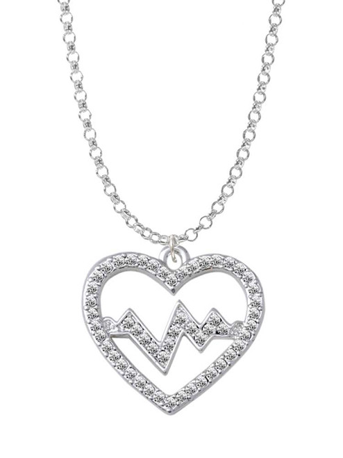 Large Clear Crystal Heart with Heartbeat Charm Necklace