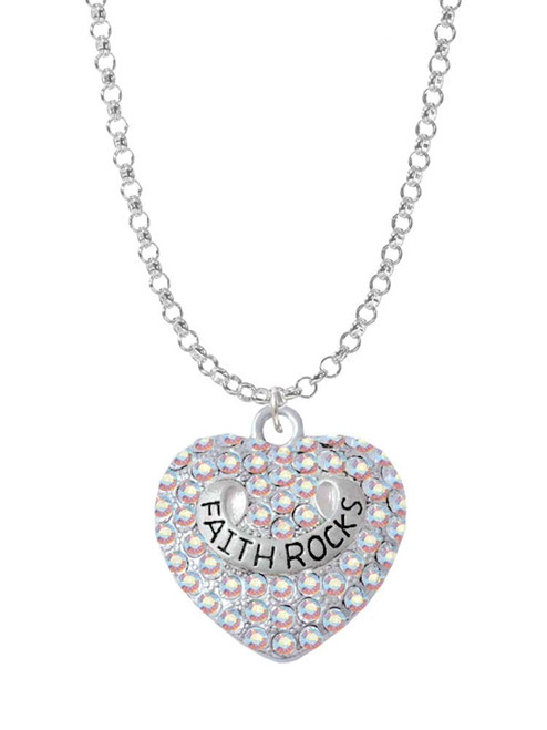 Faith Rocks on AB Crystal Heart Charm Necklace