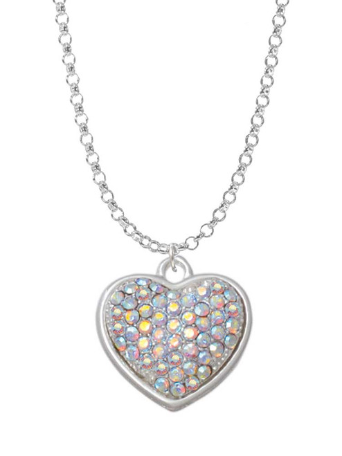 Large Rounded Clear AB Oktant Crystal Heart Charm Necklace