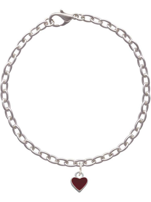 Mini Two Sided Maroon Heart Charm Bracelet