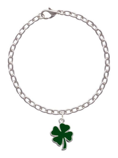 Two Sided Green Enamel Lucky Four Leaf Clover Charm Bracelet