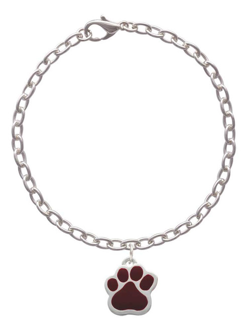 Large Maroon Paw Charm Bracelet