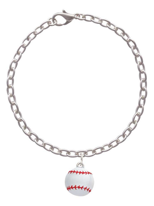 Large White Enamel Baseball Charm Bracelet