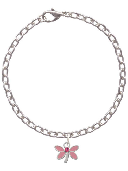 Pink Dragonfly with Crystal Charm Bracelet