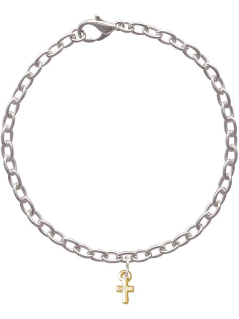 Gold Tone Super Mini Simple Cross Charm Bracelet