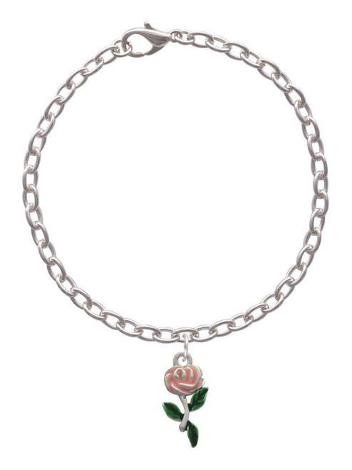 Pink Rose Flower Charm Bracelet