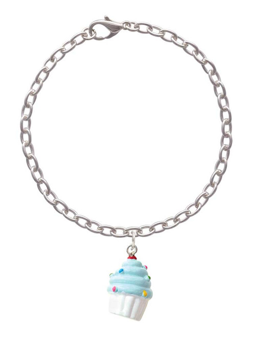 Resin White Cupcake with Blue Frosting Charm Bracelet