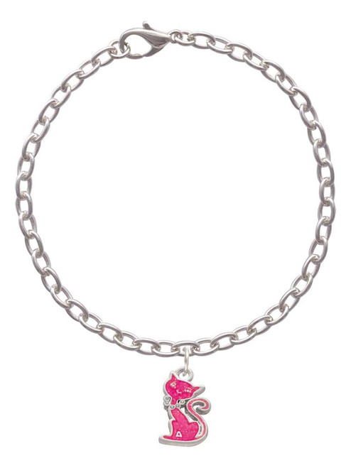 Hot Pink Glitter Cat Charm Bracelet