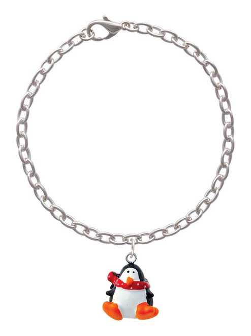 Resin Penguin with Red Scarf Charm Bracelet