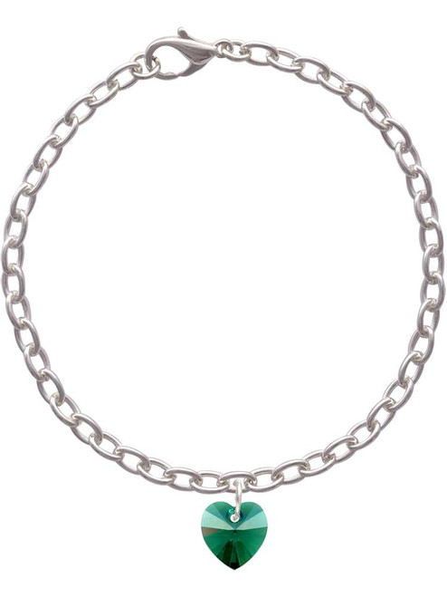 Green Crystal Heart Charm Bracelet