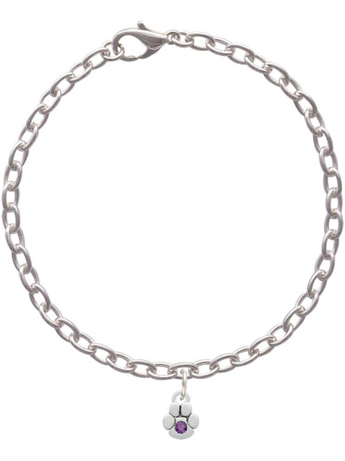 Mini Paw with Purple Crystal Charm Bracelet