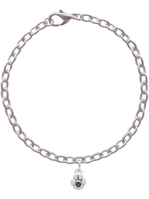 Mini Paw with Green Crystal Charm Bracelet
