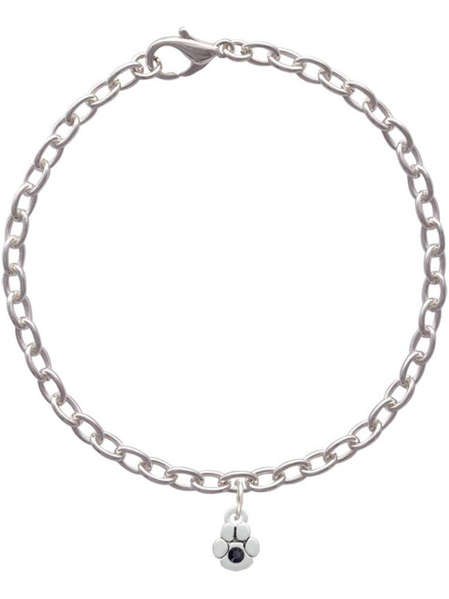 Mini Paw with Black Crystal Charm Bracelet