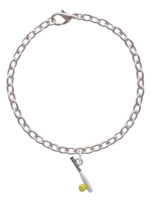 Enamel Softball and Bat Charm Bracelet