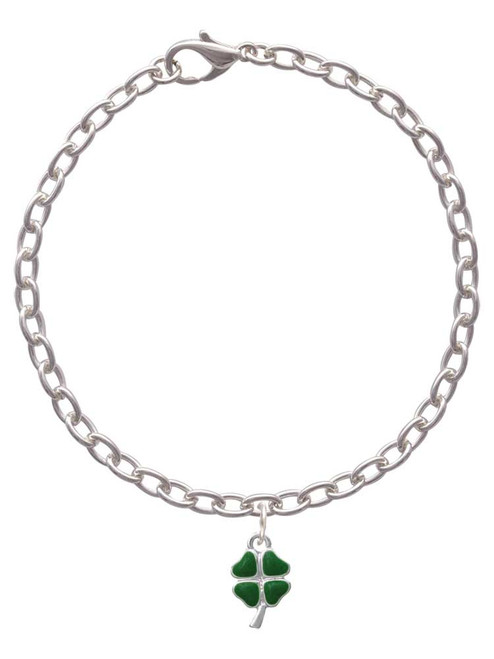 Mini Green Heart Four Leaf Clovers Charm Bracelet