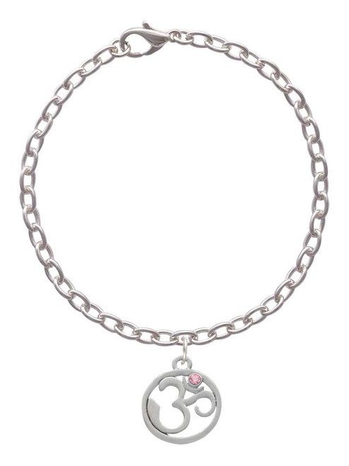 Om in Circle with Pink Crystal Charm Bracelet