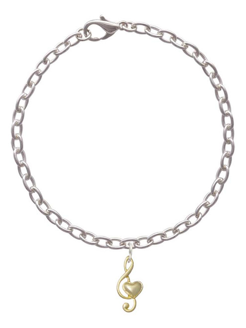 Medium Gold Tone Clef with Heart Charm Bracelet