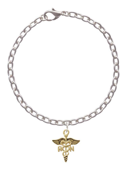 Gold Tone Registered Nurse Caduceus Charm Bracelet
