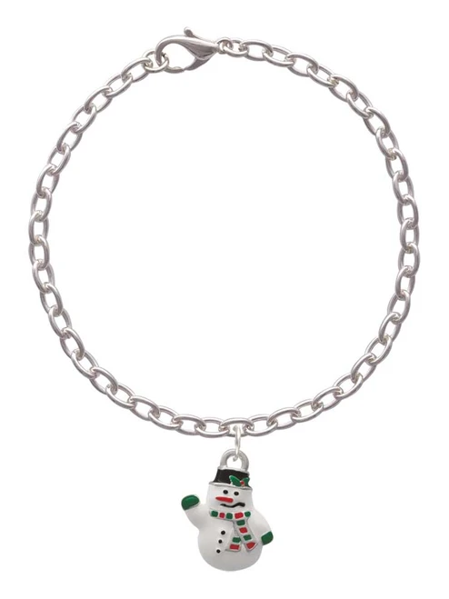 White Enamel Snowman Charm Bracelet