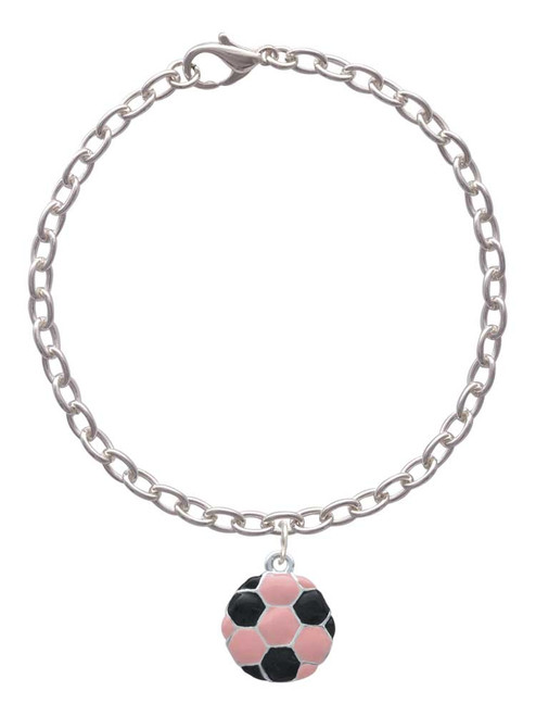 2-D Pink Soccer ball Charm Bracelet