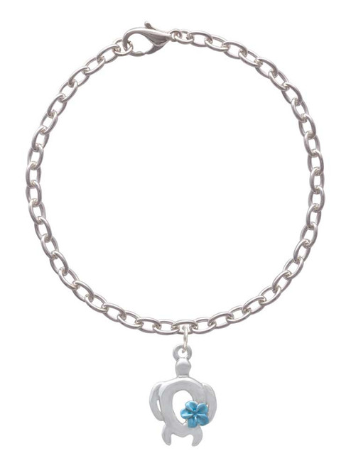 Open Sea Turtle with Blue Plumeria Charm Bracelet