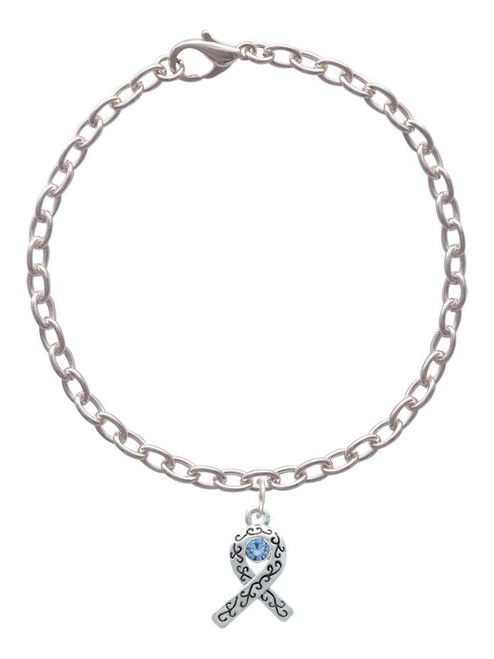 Scroll Ribbon with Light Blue Crystal Charm Bracelet