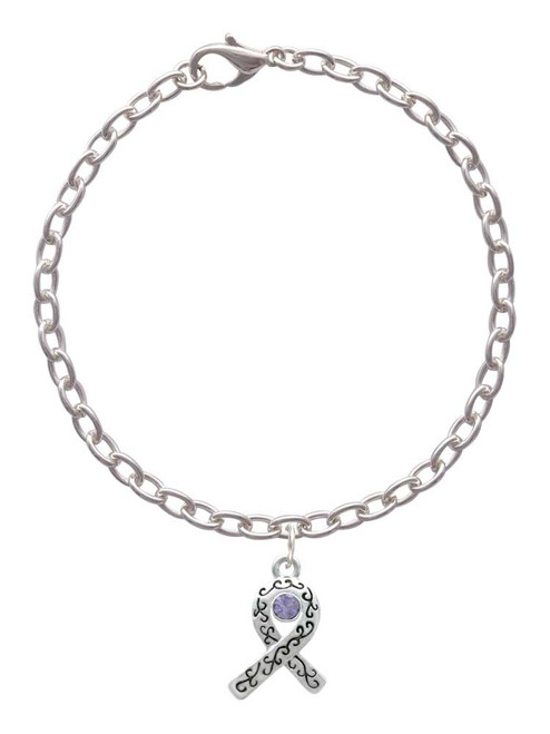 Scroll Ribbon with Lavender Crystal Charm Bracelet