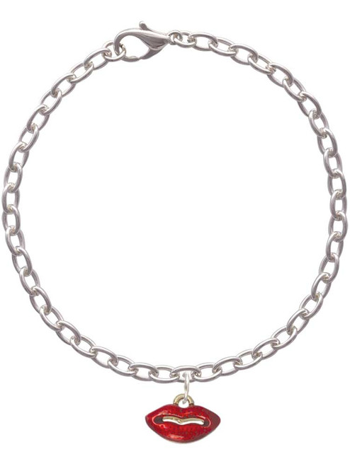 Small Gold Tone Translucent Red Lips Charm Bracelet