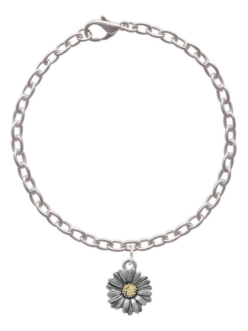 Two Tone Daisy Flower Charm Bracelet