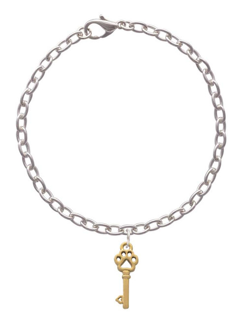 Small Gold Tone Open Paw Key Charm Bracelet