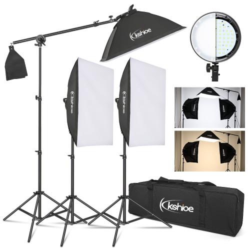 Kshioe 135W Photo Studio Photography 3 SoftBox LED Light Stand Continuous Lighting Kit Diffuser