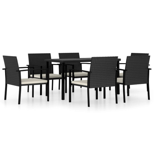 7 Piece Garden Dining Set Poly Rattan Black