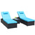 3-Piece Outdoor Patio Furniture Set Chaise Lounge, Patio Reclining Rattan Lounge Chair Chaise Couch Cushioned with Glass Coffee Table, Adjustable Back and Feet, Lounger Chair for Pool Garden, Blue