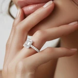 4 7/8 CTW Emerald Lab Created Diamond  Hidden Halo Solitaire with Accents Engagement Ring in 14K White Gold (MD250187)