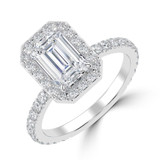 3 1/10 CTW Emerald Lab Created Diamond  Radiant Halo Engagement Ring in 14K White Gold with Accents (MD250202)