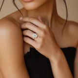 3 1/10 CTW Emerald Lab Created Diamond  Radiant Halo Engagement Ring in 14K White Gold with Accents (MD250202)