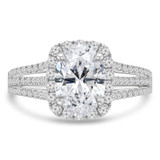 2 1/8 CTW Oval Lab Created Diamond  Three-row Split-shank Cushion Halo Engagement Ring in 18K White Gold (MD250203)