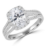 2 1/8 CTW Oval Lab Created Diamond  Three-row Split-shank Cushion Halo Engagement Ring in 18K White Gold (MD250203)