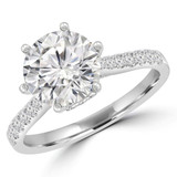2 3/5 CTW Round Lab Created Diamond  Hidden Halo Cathedral Solitaire with Accents Engagement Ring in 18K White Gold (MD250224)