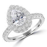 1 9/10 CTW Pear Diamond Rollover Pear Halo Engagement Ring in 18K White Gold (MD250233)