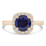 1 2/5 CTW Round Blue Sapphire & Round Diamond Cushion Halo Engagement Ring in 14K Yellow Gold (MD250234)