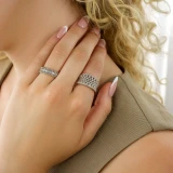 1 3/5 CTW Round Diamond Multi-row Concave Cocktail Ring in 18K White Gold (MD250271)