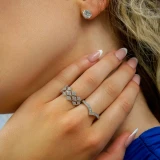 2/3 CTW Round Diamond Three-row Cluster Cocktail Ring in 18K White Gold (MD250273)