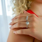 4 1/6 CTW Round Lab Created Diamond  Tapered Hidden Halo Solitaire with Accents Engagement Ring in 18K White Gold (MD250281)
